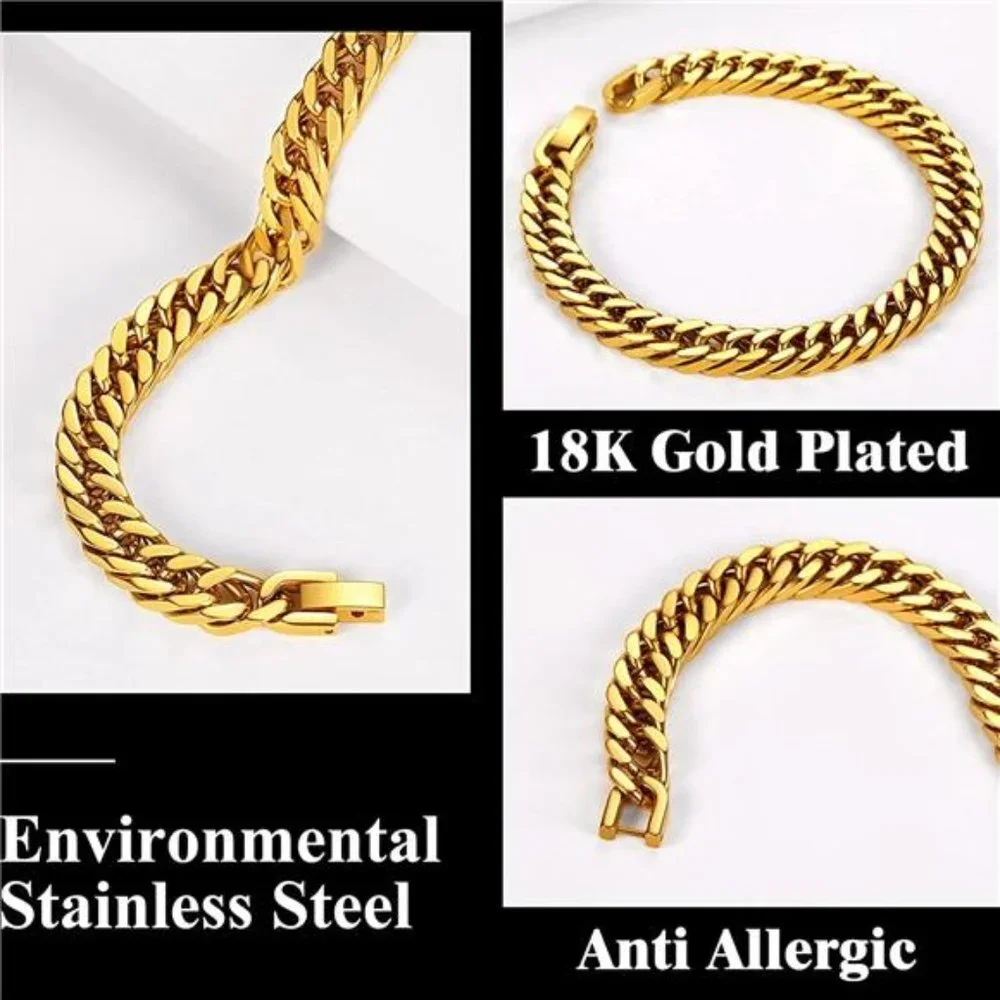 Stainless Steel Gold Plated Link Chain Bracelet for Men